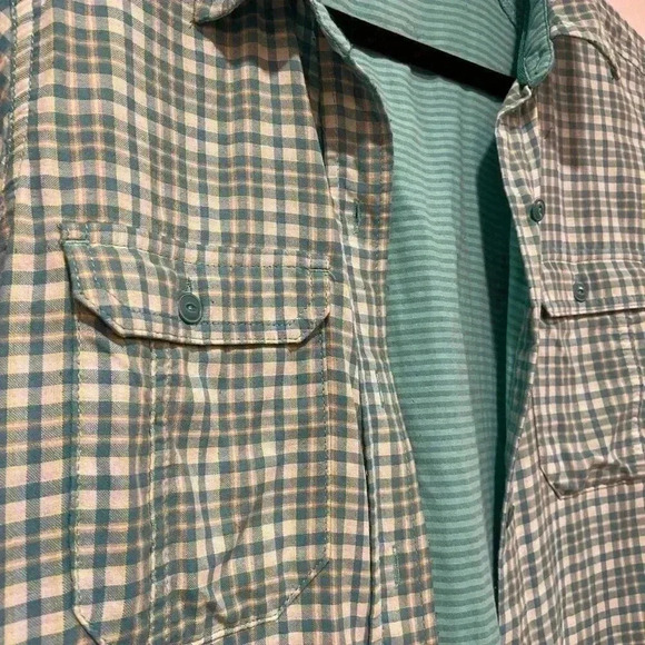 L.L. Bean Women’s Turquoise Plaid Nylon Button Down with Striped InteriorSize M - Picture 11 of 12